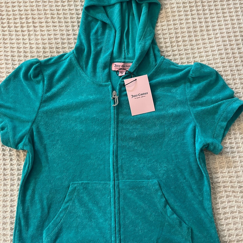 NWT Ladies Juicy Couture Turquoise Zip-Up Hoodie & Shorts Set, Size Medium